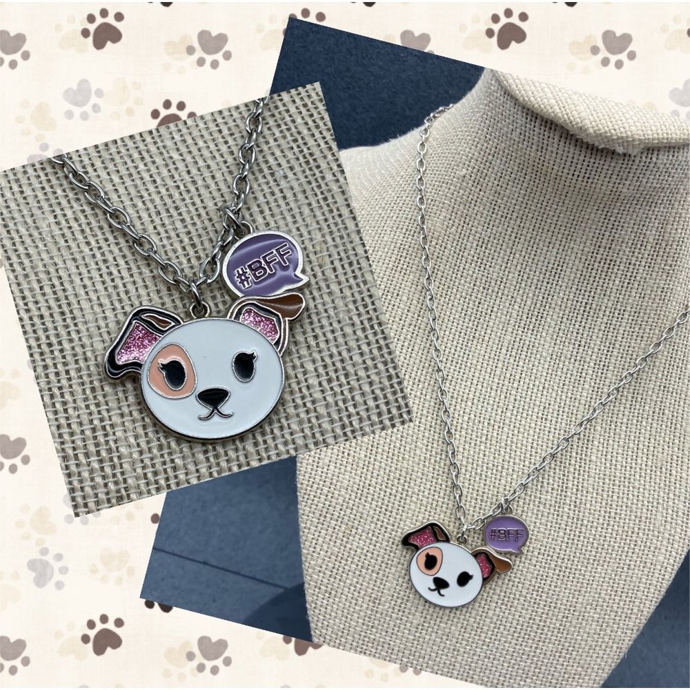 Puppy Dog Pendant BFF Necklace 16 In Silver Black White Pink Purple Enamel